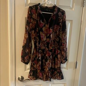 Vici Black Floral Long-Sleeve Velvet Dress